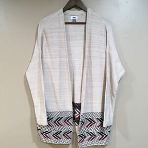 Old Navy Southwestern Open Front Long Cardigan Womens L Cream Aztec Boho‎ Duster